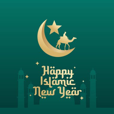 İslam yılınız kutlu olsun. Düz sanat tasarımı. Vektör İslami tasarım. Kutlama şablonu için iyi. 10 saniye.. 