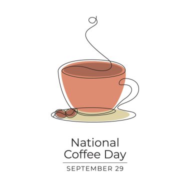 Ulusal Kahve Günü vektör tasarımı kutlama kullanımı için iyi bir şablon. Ulusal Kahve Günü tasarımı. Devamlı çizgi çizimi. 10 saniye..