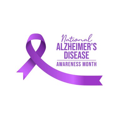 Ulusal Alzheimer Hastalıkları Farkındalık Ayı vektör tasarımı kutlama kullanımı için iyi bir şablon. Mor kurdele tasarımı. düz dizayn. 10 saniye..