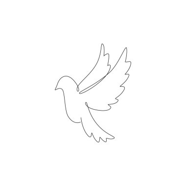 Beyaz güvercin aralıksız bir çizgi çiziyor. Barışın ve özgürlüğün basit doğrusal sembolü. Ulusal İşçi Hareketi ikonu konsepti. Düzenlenebilir felç. Çizim ana hatları vektör illüstrasyonu