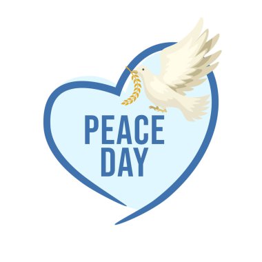 Uluslararası Barış Günü 'nün, güvercin barışı uçuşları ve olaylarla ilgili düz yazı ve açık mavi arkaplan üzerine örnek metinleri içeren posterleri..
