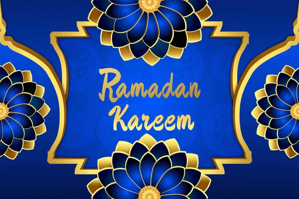 Fundo Ramadan Kareem Com Cor Azul Dourada — Vetor de Stock