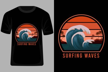 Sörf Dalgaları Retro Vintage Tişört Tasarımı