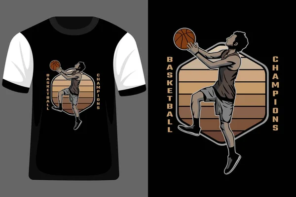 Baloncesto Campeones Retro Vintage Camiseta Diseño — Archivo Imágenes Vectoriales