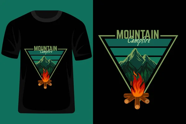 Mountain Campfire Retro Vintage Shirt Design — Stock Vector