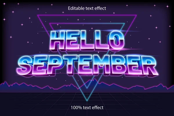 Hola Septiembre Texto Editable Efecto Estilo Retro — Vector de stock