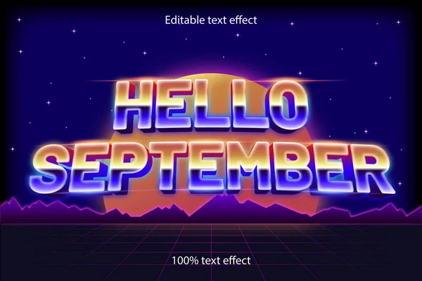 Olá Setembro Editável Efeito Texto Estilo Retro —  Vetores de Stock