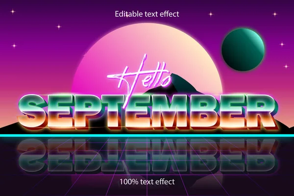 Bonjour Septembre Éditable Texte Effet Style Rétro — Image vectorielle