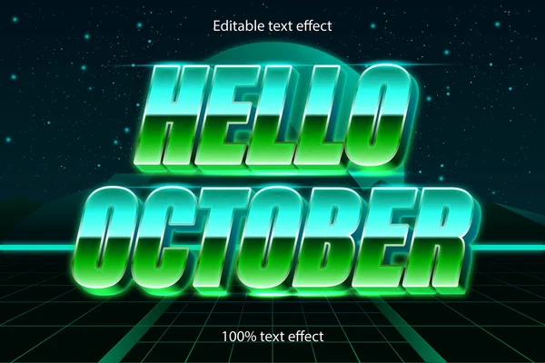 Hola Octubre Editable Efecto Texto Estilo Retro — Archivo Imágenes Vectoriales