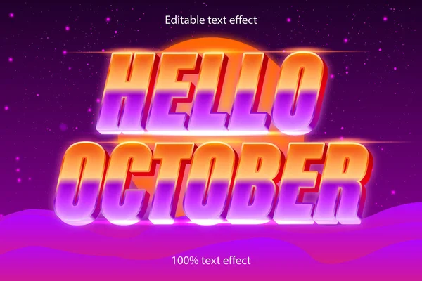 Hola Octubre Texto Editable Efecto Copia Estilo Retro — Vector de stock
