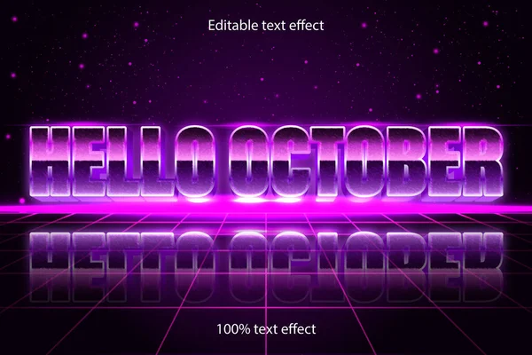 Olá Outubro Editável Efeito Texto Estilo Retro —  Vetores de Stock