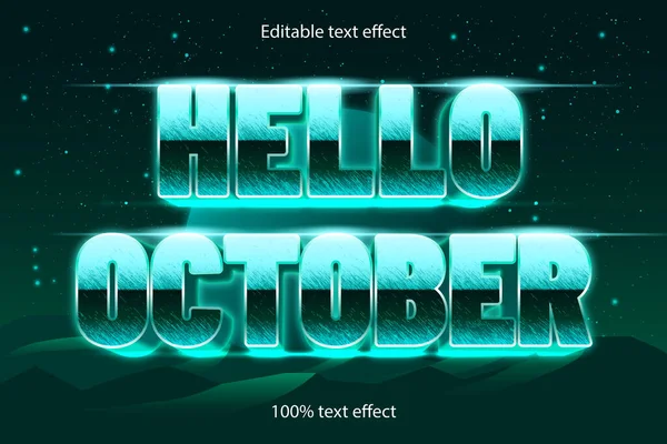Hola Octubre Editable Efecto Texto Estilo Retro — Vector de stock