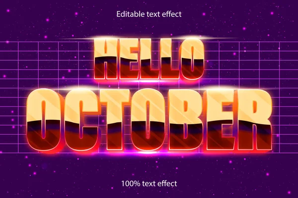 Hola Octubre Editable Efecto Texto Retro Con Estilo Moderno — Archivo Imágenes Vectoriales