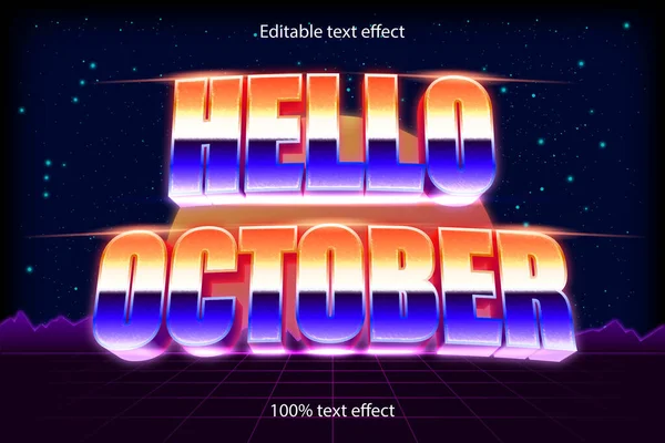 Hallo Oktober Bewerkbaar Tekst Effect Retro Stijl — Stockvector