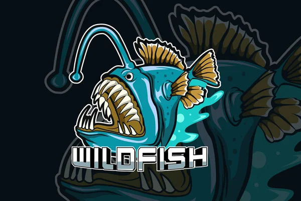 Pesce Selvatico Predatore Sport Squadra Logo Modello — Vettoriale Stock