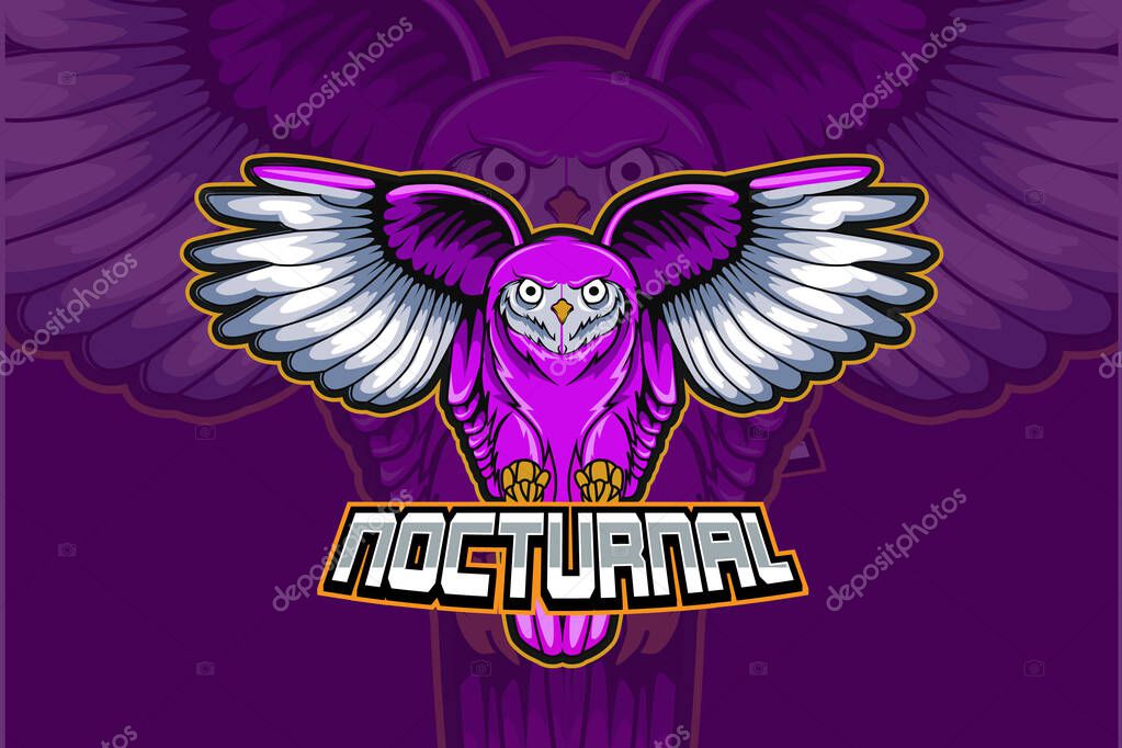 Nocturnal owl e sport and sport mascot logo design in modern illustration concept for team badge, emblem and thirst printing