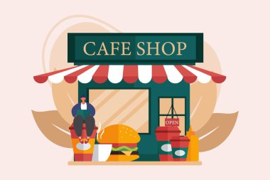 Cafe Düz Çizim Tasarımı