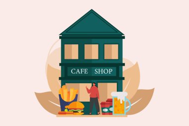 Cafe Düz Çizim Tasarımı