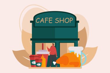 Cafe Düz Çizim Tasarımı