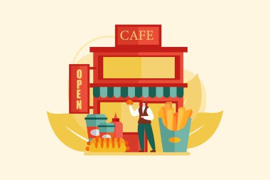 Cafe Düz Çizim Tasarımı