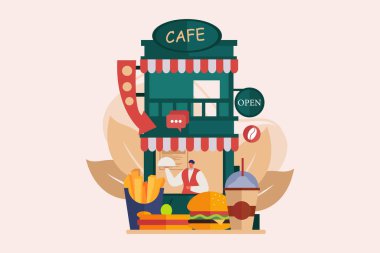 Cafe Düz Çizim Tasarımı