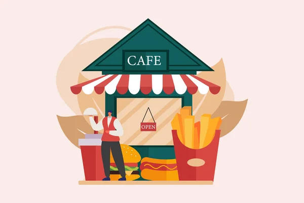 Cafe Flat Illustration Ontwerp — Stockvector