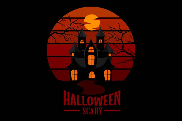 Halloween Assustador Retro Vintage Paisagem Design — Vetor de Stock