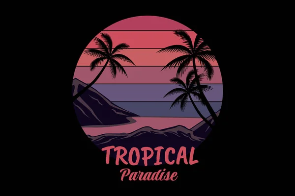Tropik Cennet Retro Vintage Tasarım Peyzajı — Stok Vektör