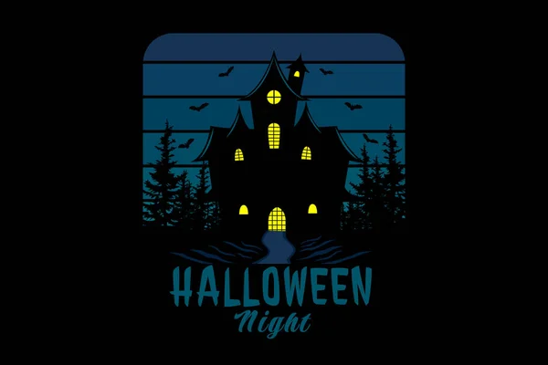 Halloween Nuit Rétro Design Vintage Paysage — Image vectorielle