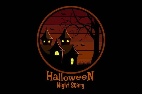Halloween Night Scary Retro Vintage Design Paisagem — Vetor de Stock