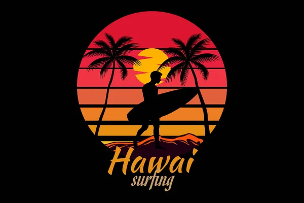 Hawaii Surf Retro Vintage Tramonto Design Paesaggio — Vettoriale Stock