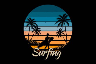 Sahilde sörf yapmak eski moda tasarım manzarası