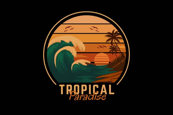 Paradiso Tropicale Retro Vintage Design Paesaggio — Vettoriale Stock