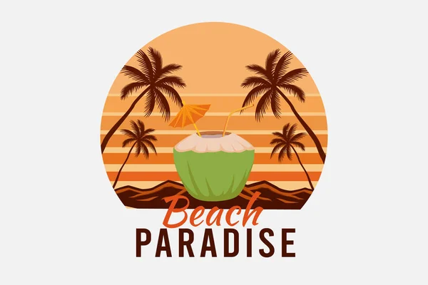 Spiaggia Paradiso Retrò Vintage Design Paesaggio — Vettoriale Stock