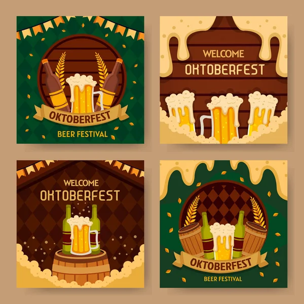 Oktoberfest Beer Festival Social Media Post Set Design — Stock Vector