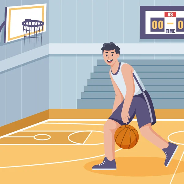 Spor Basketbol Düz Çizim Tasarımı — Stok Vektör