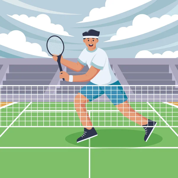 Deporte Tenis Diseño Plano Ilustración — Vector de stock
