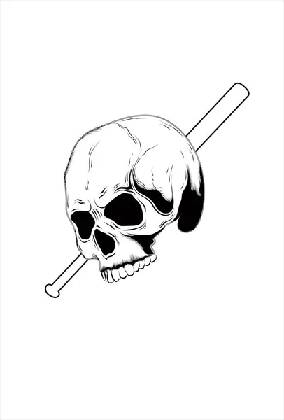 Crâne Avec Illustration Vectorielle Balle Base — Image vectorielle