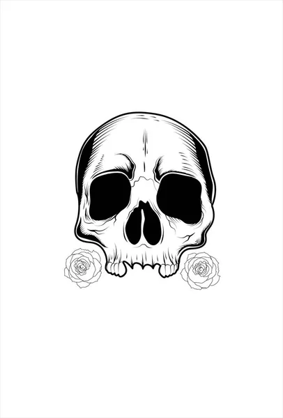 Crânio Com Flor Subiu Ilustração Vetorial — Vetor de Stock