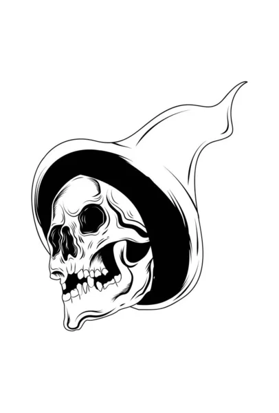 Totenkopf Mit Hut Halloween Vektor Illustration — Stockvektor