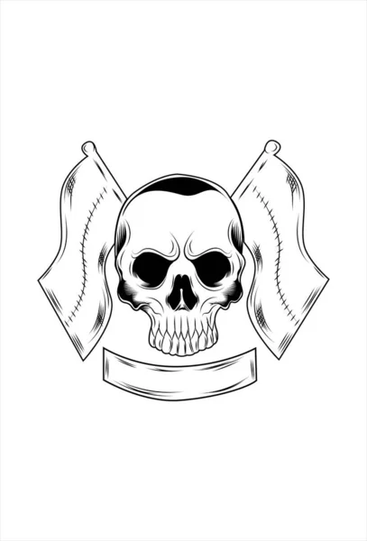 Crâne Avec Illustration Vectorielle Drapeau — Image vectorielle