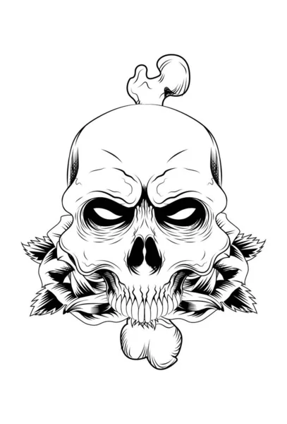 Human Skull Rose Bone Vector Illustration — Stock Vector