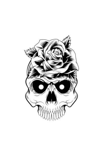 Cráneo Flor Rosa Vector Ilustración — Vector de stock