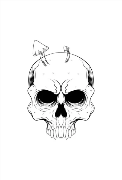 Crâne Humain Avec Illustration Vectorielle Champignon — Image vectorielle