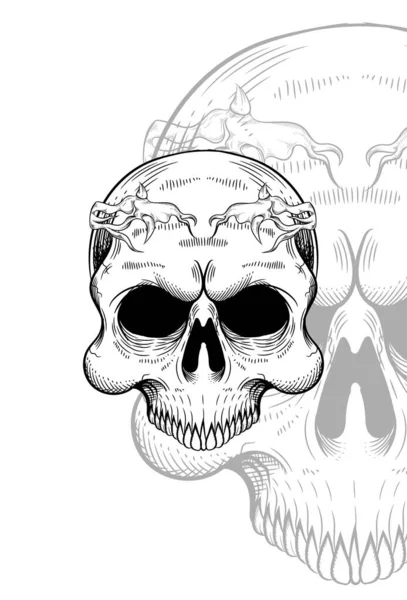 Crânio Humano Com Ilustração Arte Raiz Faixa Cabeça —  Vetores de Stock