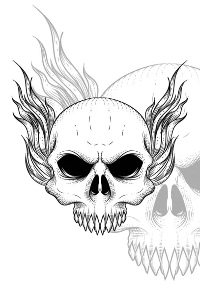 Crâne Humain Avec Illustration Vectorielle Cheveux — Image vectorielle