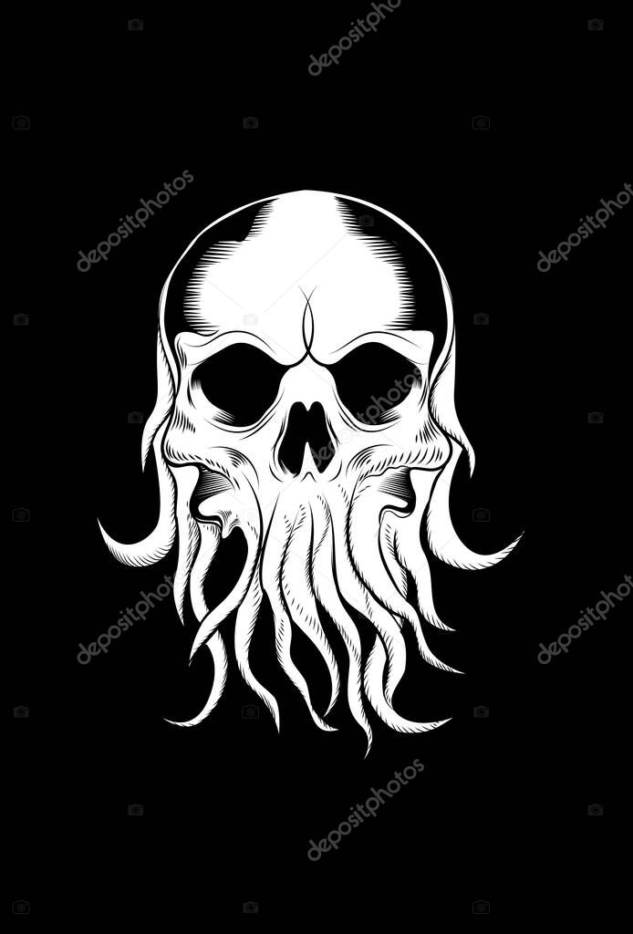 Skull and octopus vector illustration