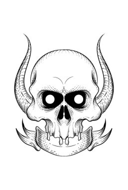 Sapanı ve boynuz vektör illüstrasyonlu insan kafatası