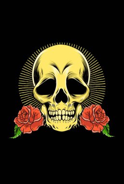 Çiçek gül vektör resimli insan kafatası