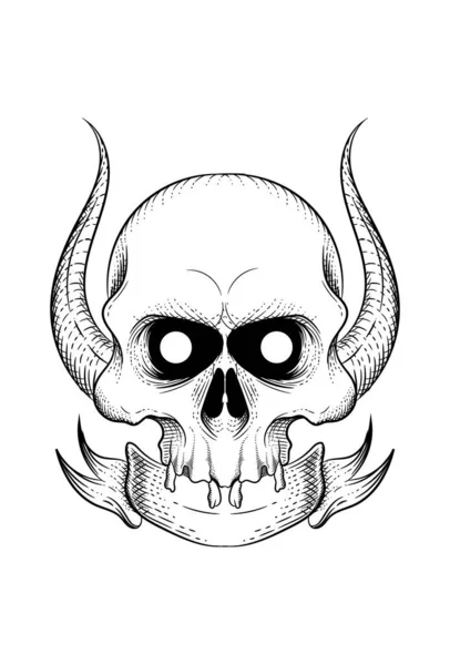 Human Skull Sling Horn Vector Illustration — Stock Vector